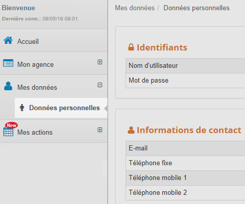Consulter les données personnelles de l'Agence