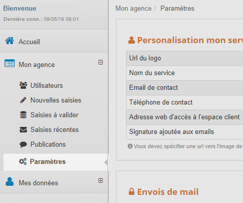 Paramètres de l'Agence