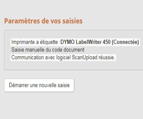 Connexion de l'imprimante à étiquette et du logiciel ScanUpload