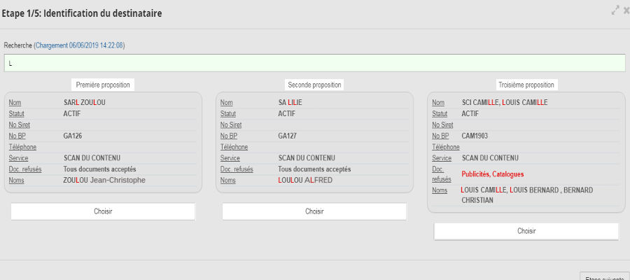 Identification du destinataire du courrier