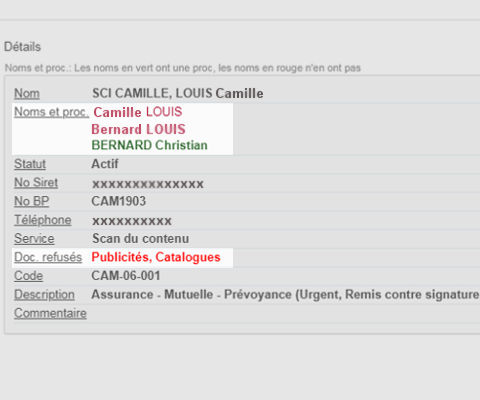 Informations de l'utilisateur liées au courrier