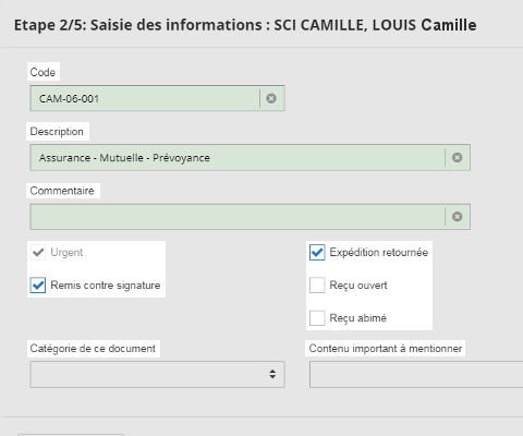 Saisie des informations du courrier